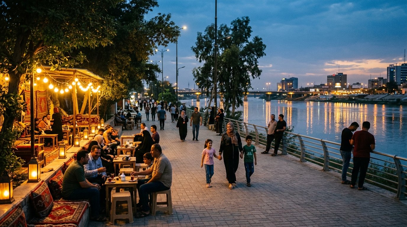Abendspaziergänge entlang der Abu-Nuwas-Straße: Baghdads Tigris-Corniche und Teestände am Flussufer