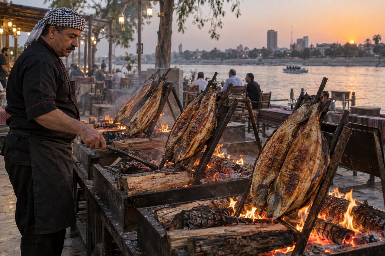 Masgouf grilling beside the Tigris