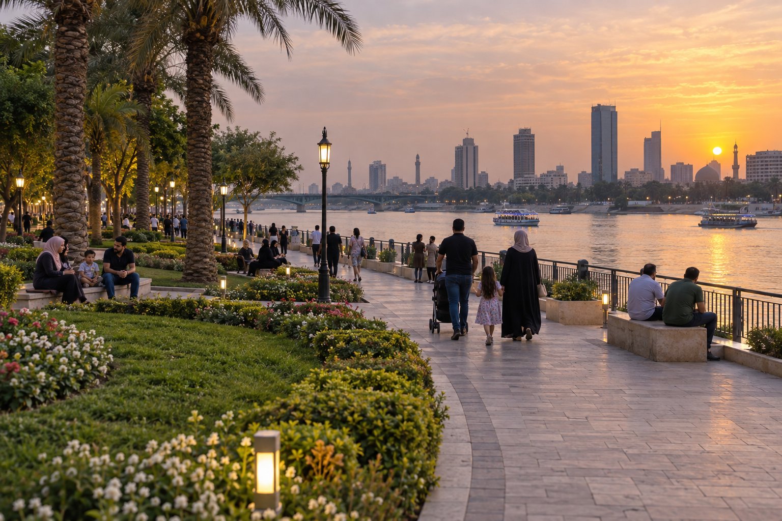 Riverside walking path on Abu Nuwas