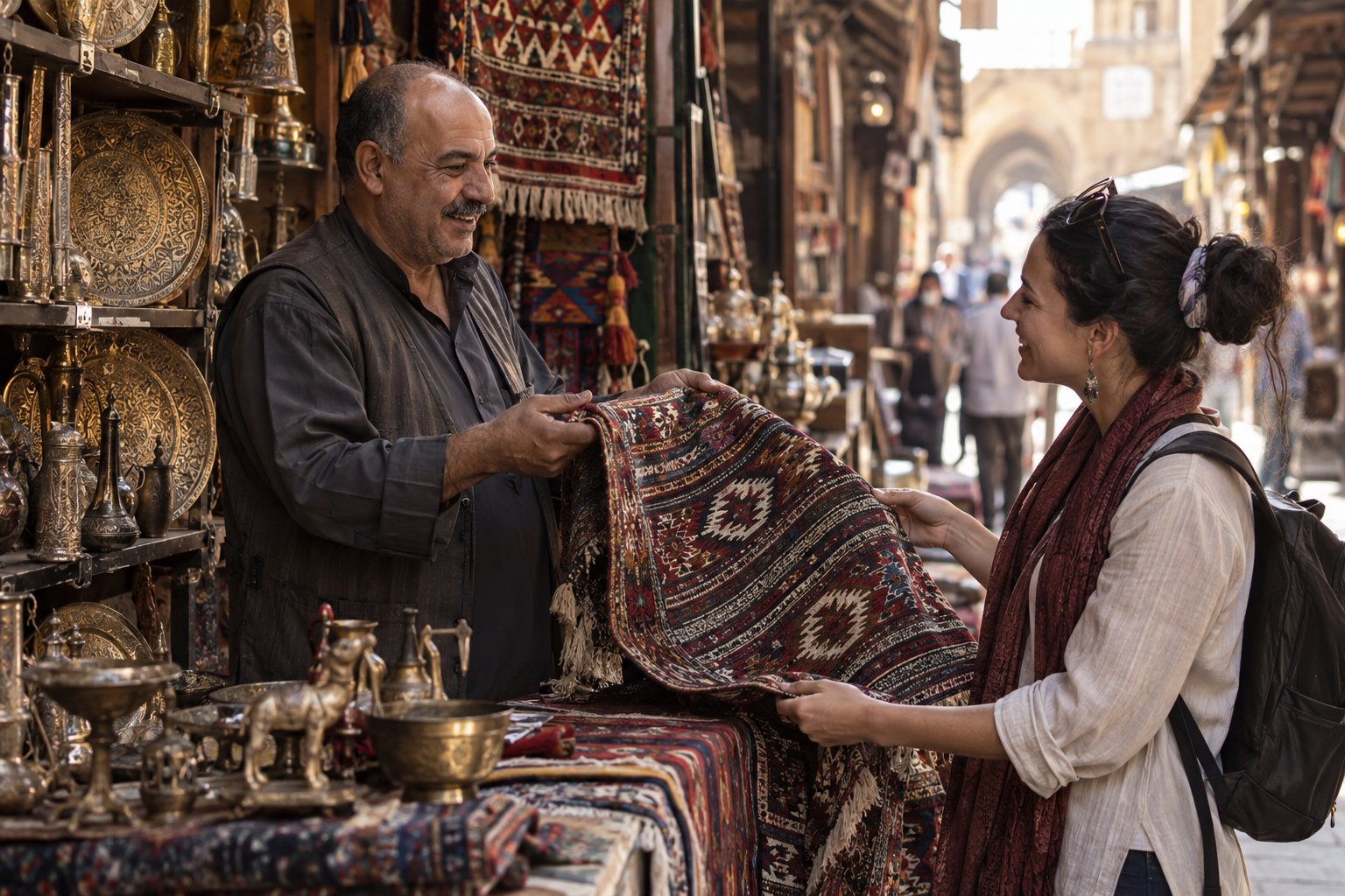Shopkeeper and customer discussing a price