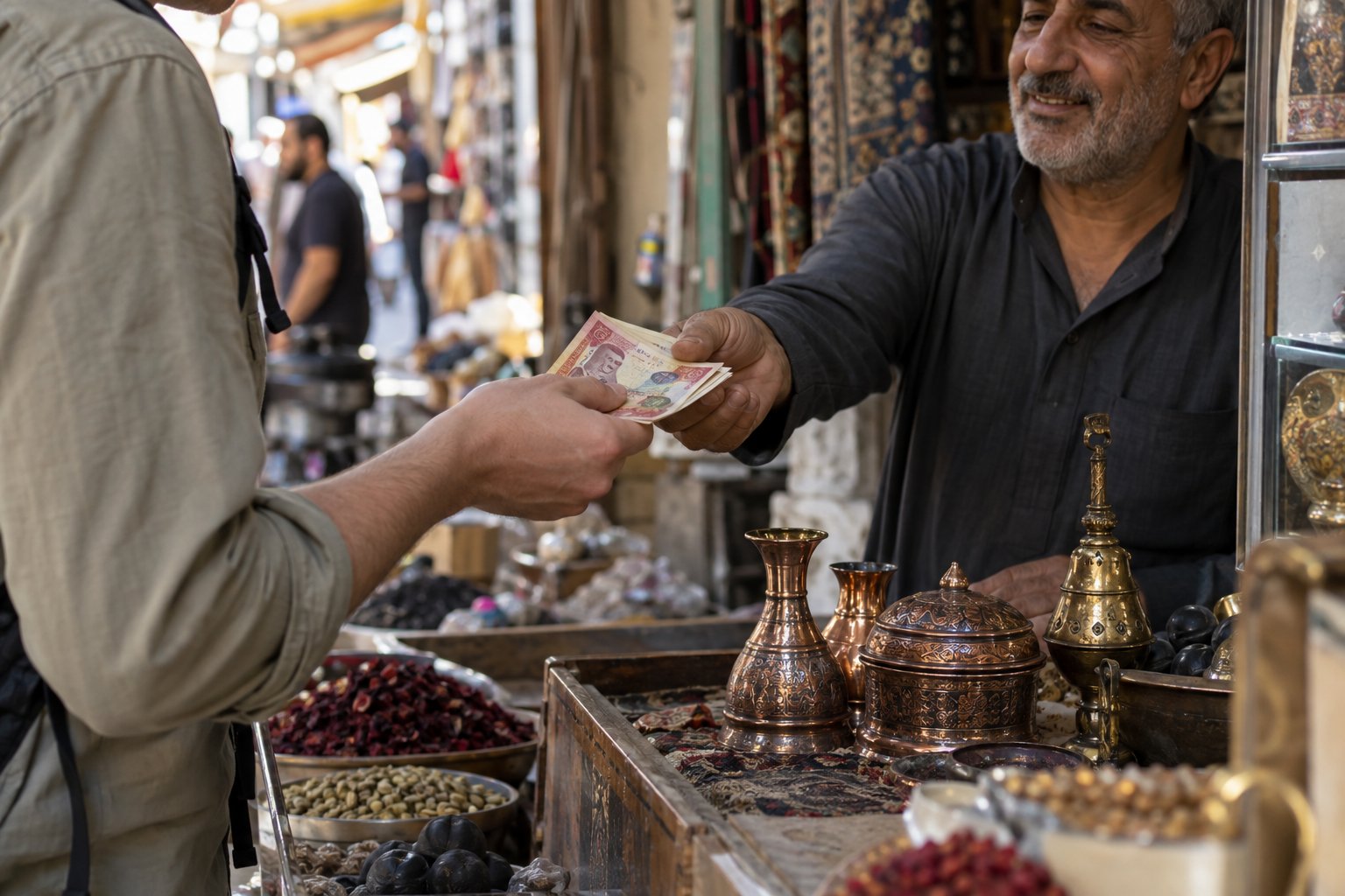 Cash payment at an Iraqi souq