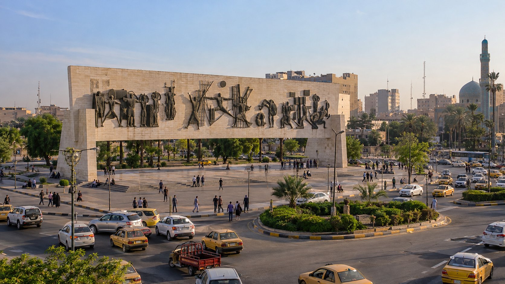 Tahrir-Platz und Freiheitsdenkmal in Bagdad